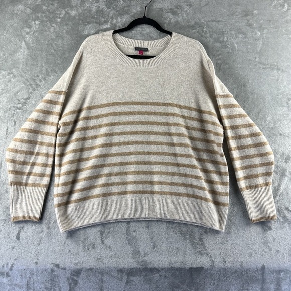 Vince Camuto Crewneck Sweater Women's L Beige Tan Stripe - Picture 1 of 7